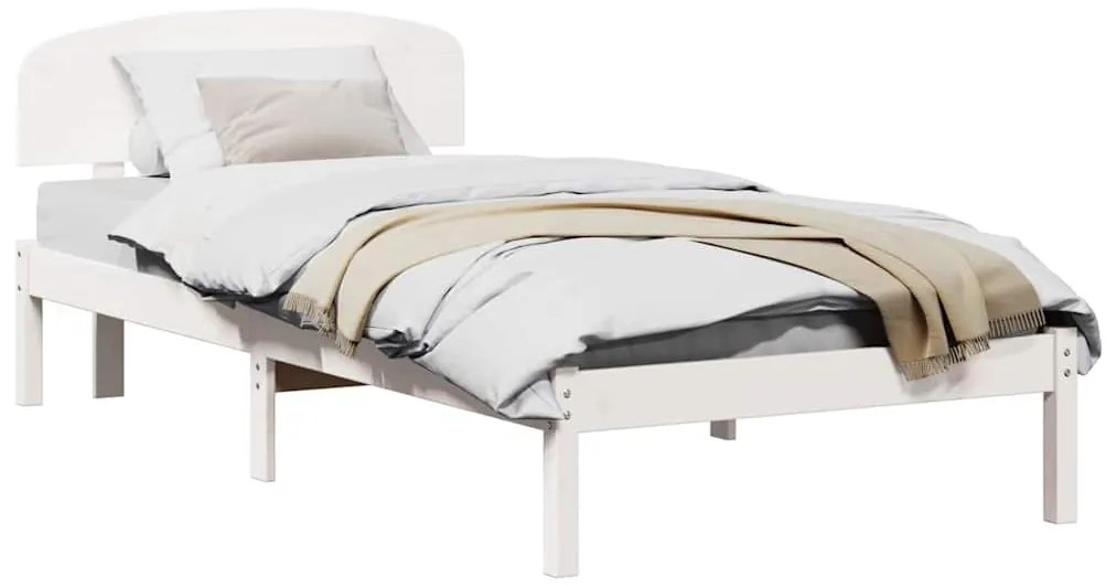 Estrado de Cama com Cabeceira Branca 80x200 cm Madeira Maciça de Pinho