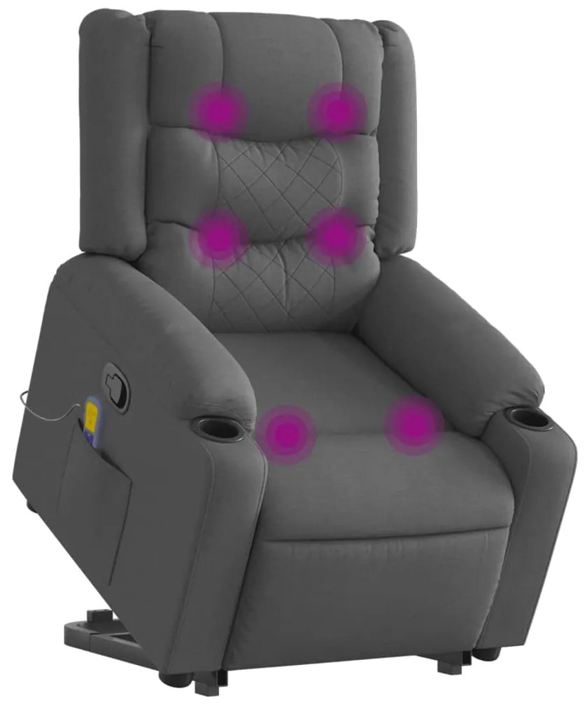 Poltrona elevatória de massagens tecido cinzento-escuro