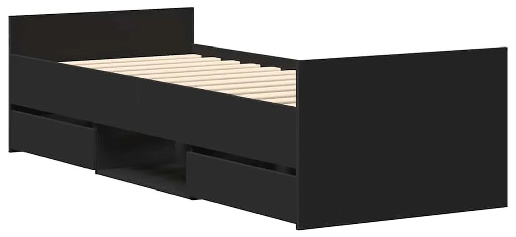 Estrutura de cama c/ painéis cabeceira e pés 75x190 cm preto