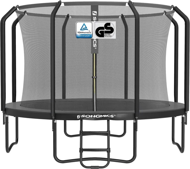 Trampolim de 305 cm de diâmetro com rede de segurança e escada preta