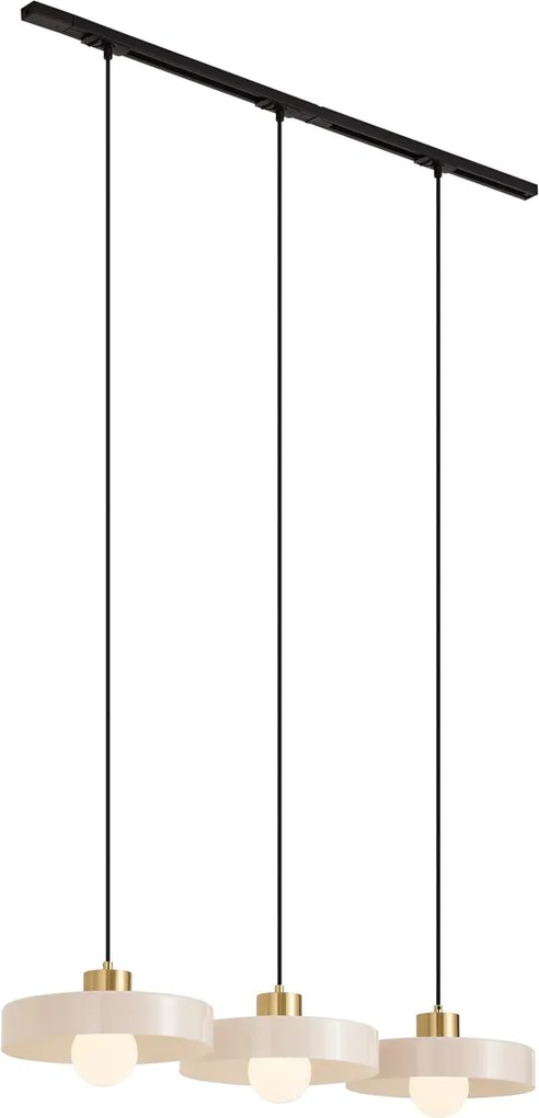 Sistema de Calhas Moderno Preto com 3 Candeeiros Pendentes Latão e Branco Monofásico - Iconic Jina