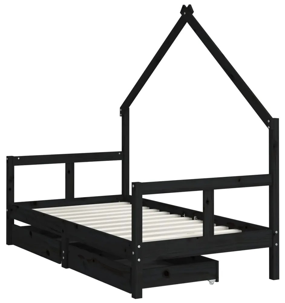 Estrutura cama infantil c/ gavetas 80x160 cm pinho maciço preto