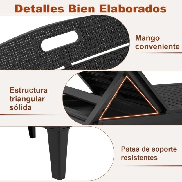 Conjunto de 2 espreguiçadeiras de Jardim 156 x 55 x 83 cm em PP com encosto ajustável em 4 posições Fácil montagem Preto