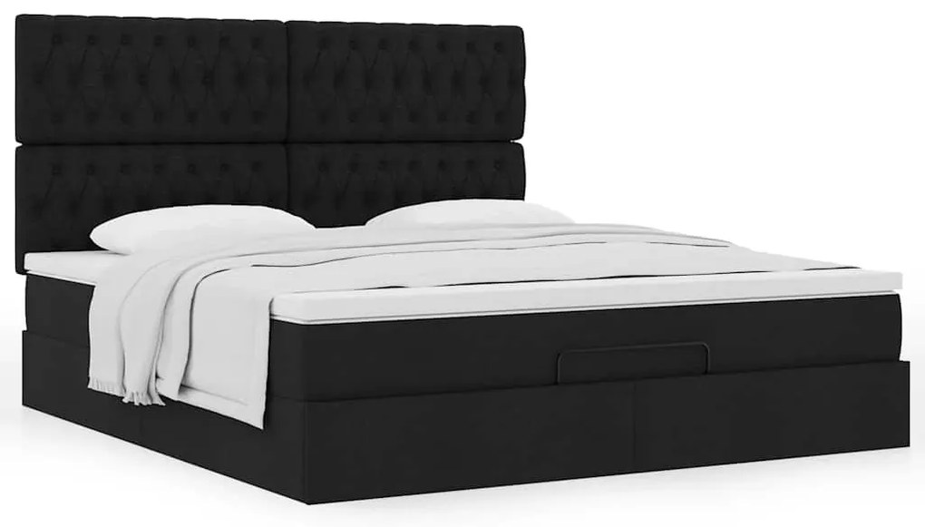Estrutura de cama otomana com colchão 160x200 cm tecido preto