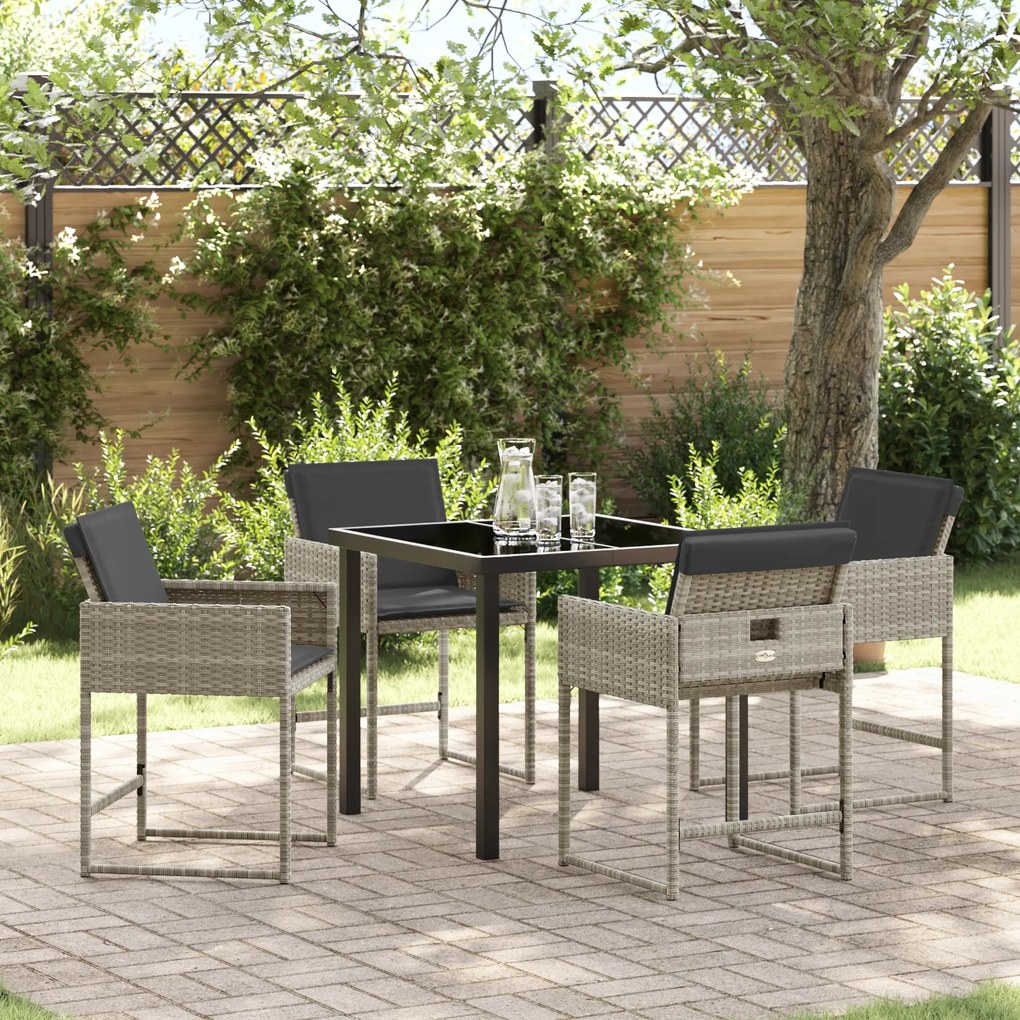 vidaXL Conjunto de Jantar de Jardim de 5 Peças com Almofadas Cinza Claro de Rattan Poliéster