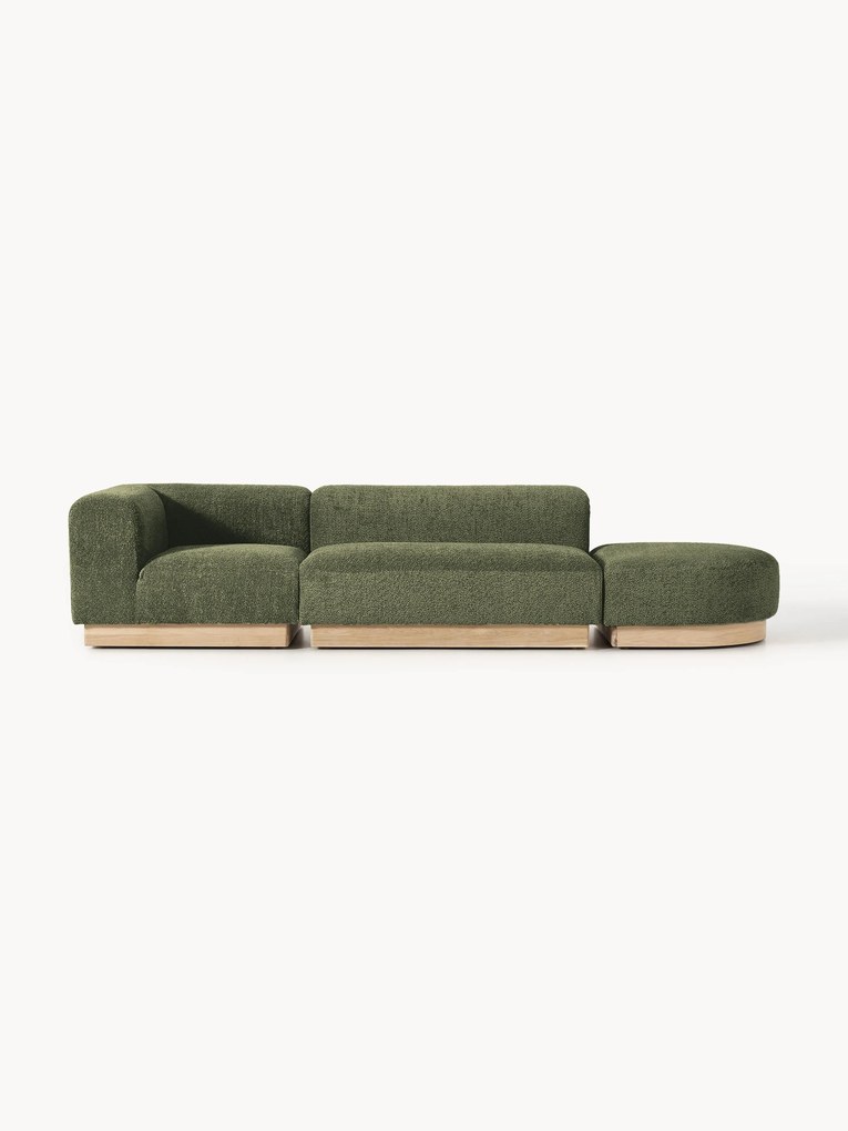 Módulo com chaise longue em teddy-bouclé Natalie, com pufe