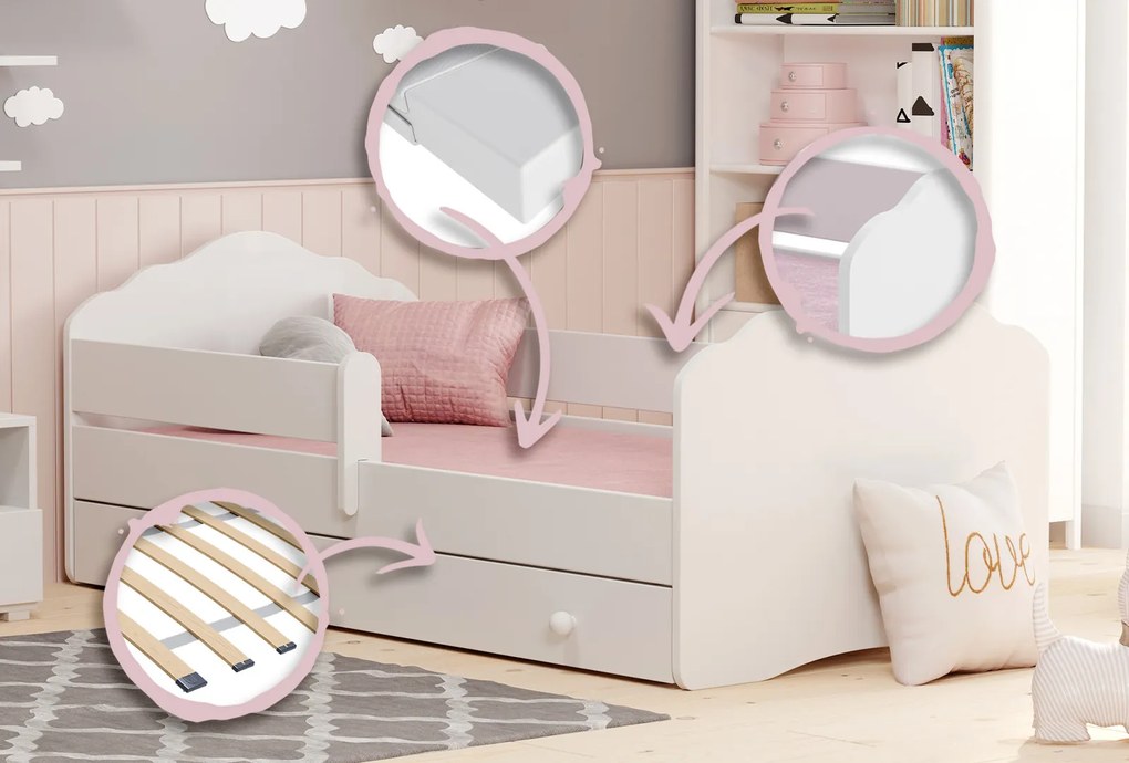 Cama infantil Fala 160x80 com gaveta branca - colchão e estrado incluído