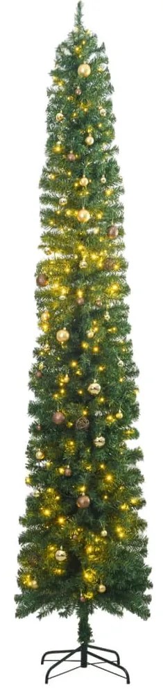 vidaXL Árvore de Natal fina c/ 300 luzes LED e conj. de bolas 270 cm