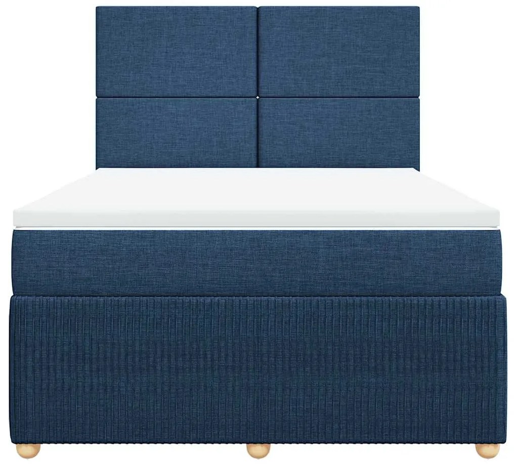 Cama com molas/colchão 160x200 cm tecido azul