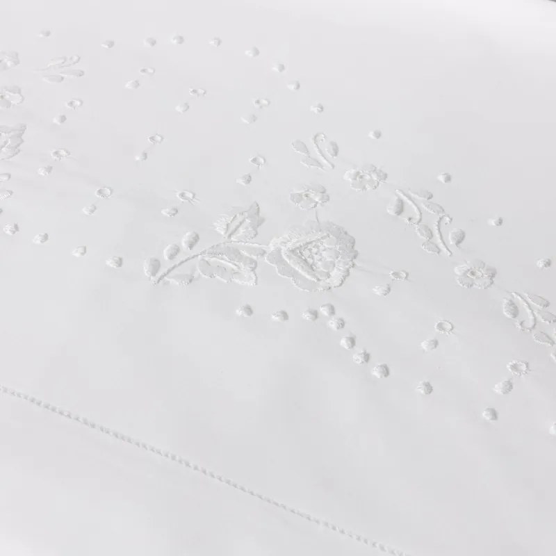 Jogo de lençóis bordados da lixa - 100% algodão percal 200 fios: Cama 150cm - 1 lençol ajustable 150x200+30 cm + 1 lençol superior 240x300 cm + 2  fronhas 50x70 cm