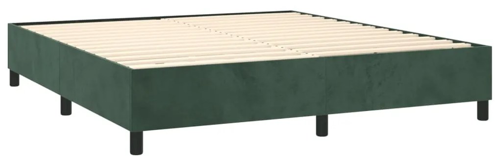 Cama box spring c/ colchão/LED 160x200 cm veludo verde-escuro