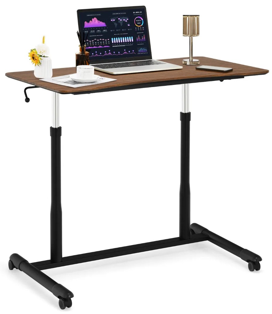 Mesa de computador em pé/sentado com altura ajustável com 4 rodas para quarto de escritório doméstico 95 x 52 x 70-107 cm Cafe