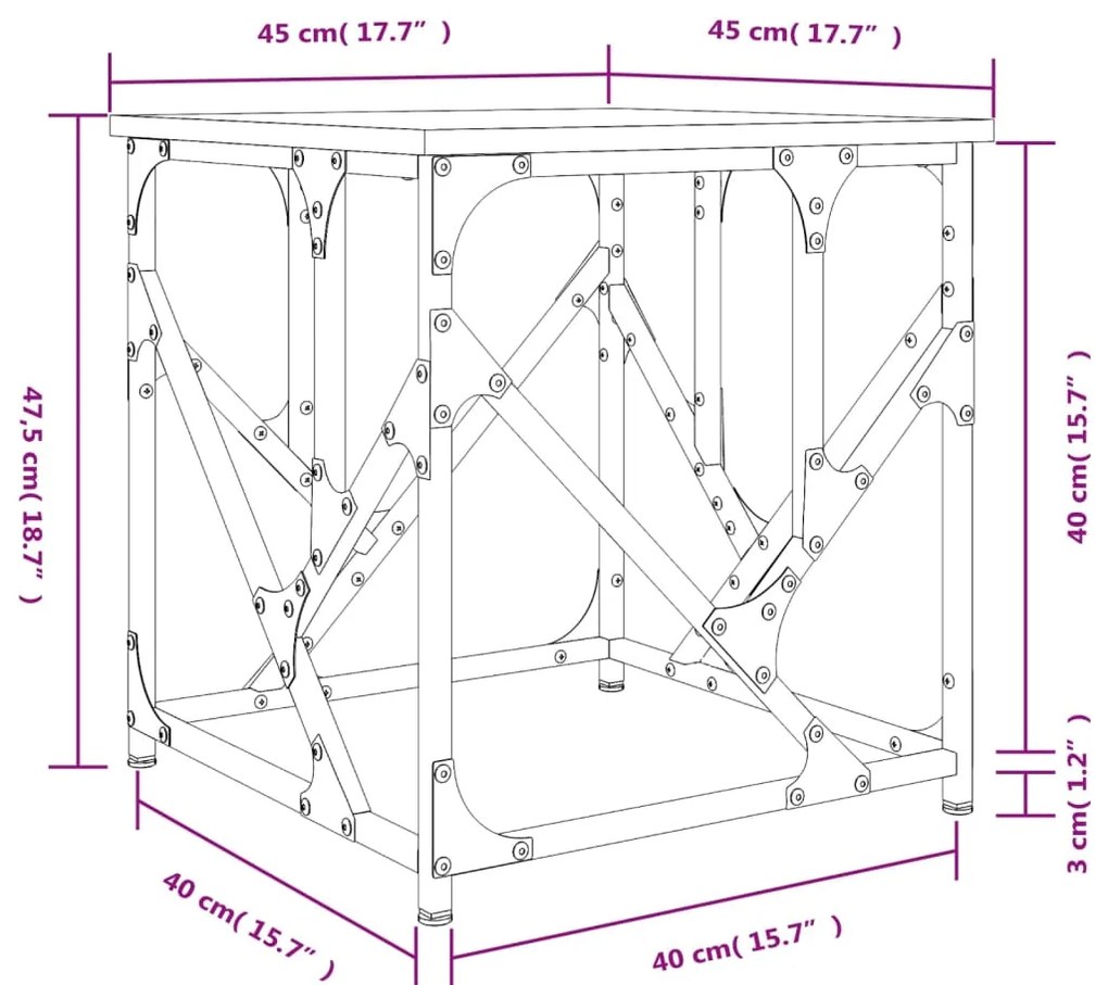 Mesa de centro 45x45x47,5 cm derivados de madeira cinza sonoma