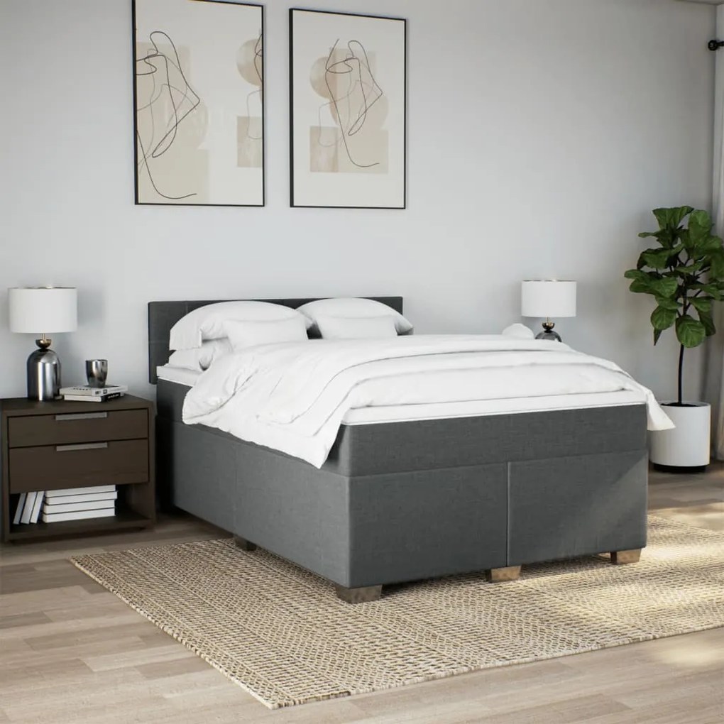 Cama com molas/colchão 160x200 cm tecido cinzento-escuro