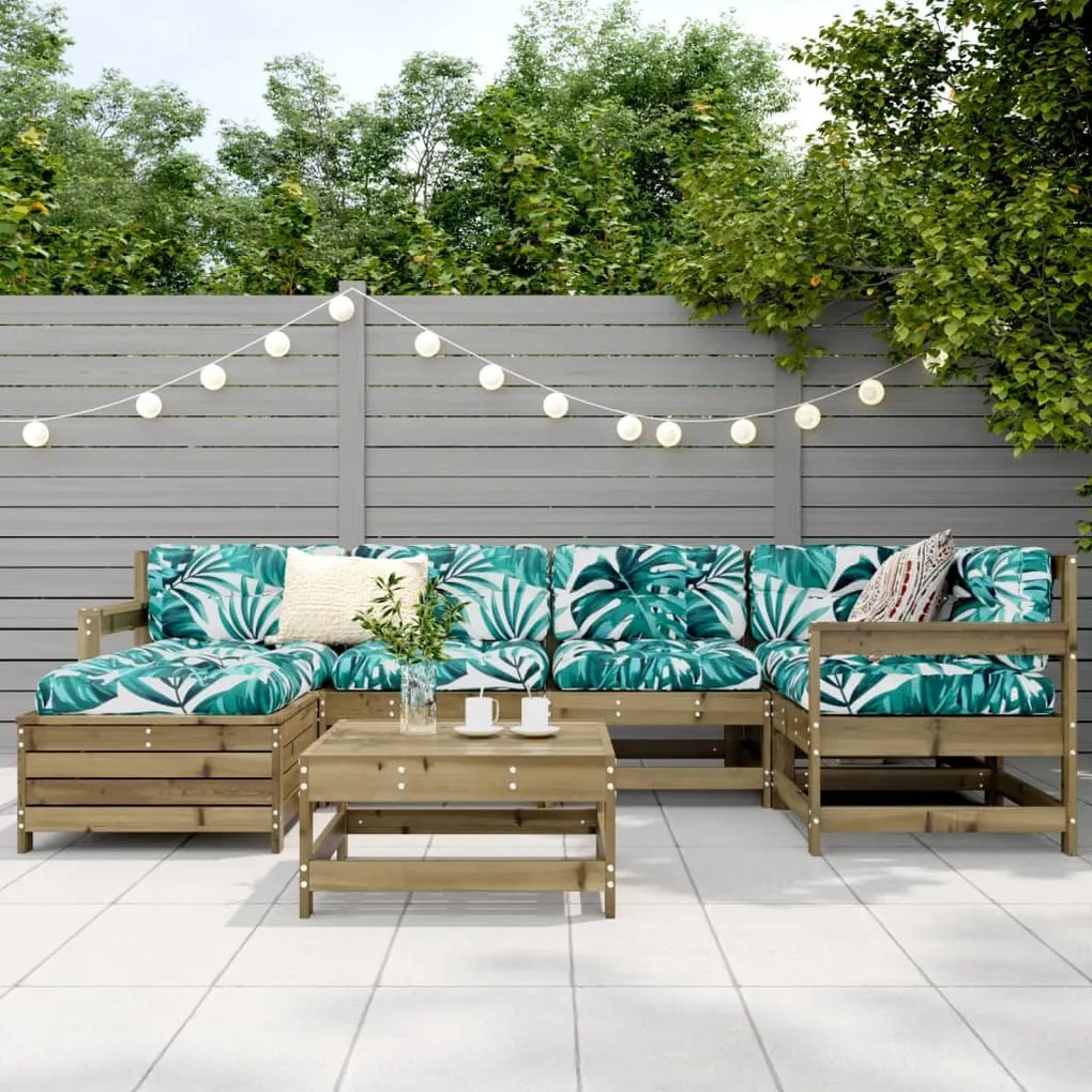 7 pcs conjunto sofás jardim madeira de pinho impregnada