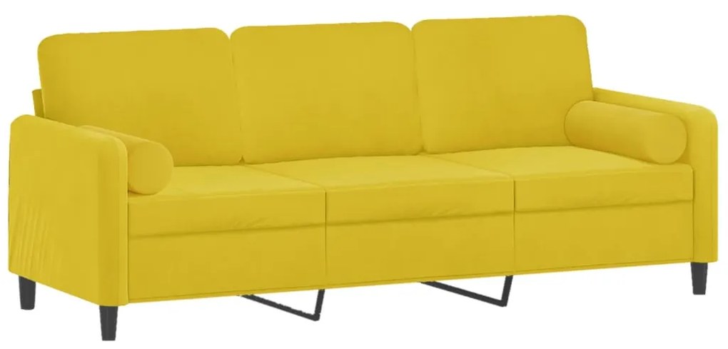 Sofá 3 lugares c/ almofadas decorativas 180 cm veludo amarelo