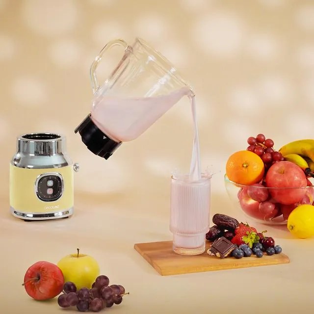 Liquidificador de copo RetroTwist Yellow de 800 W e com revestimento de titânio preto