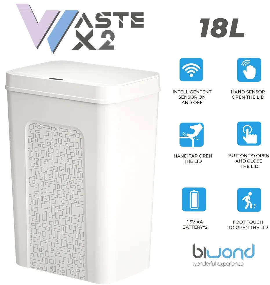 Caixote Lixo Inteligente com Sensor 18L Branco Biwond