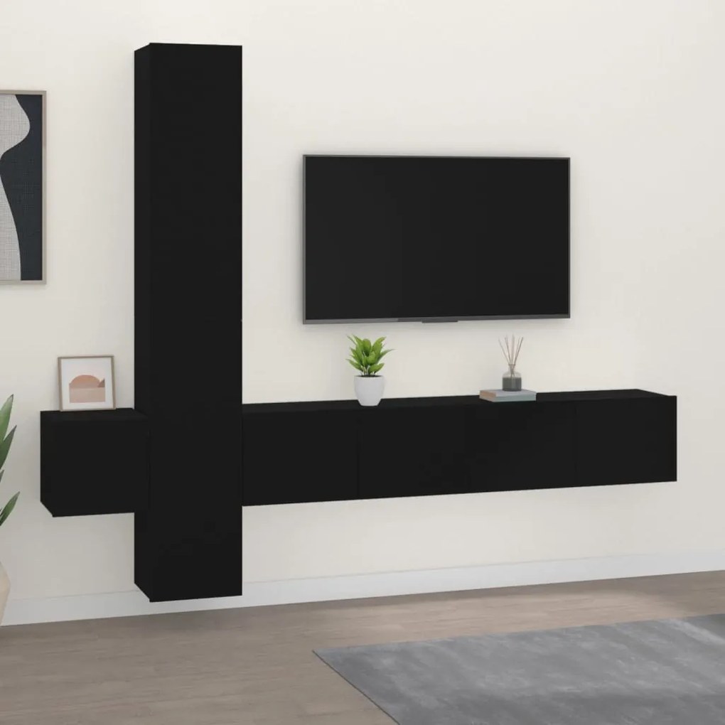 vidaXL Conjunto móveis de TV 5 pcs madeira processada preto
