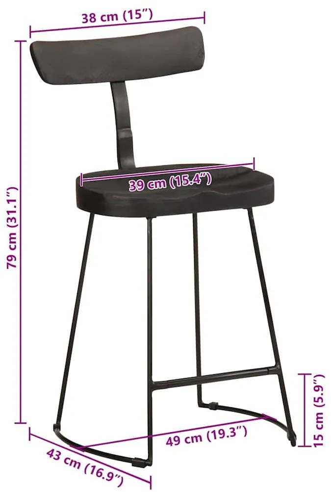 Bancos de bar 2 pcs 49x43x79 cm madeira de mangueira maciça