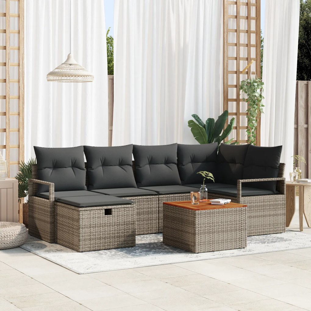 Conjunto de Sofá Modular vidaXL de 7 Peças com Almofadas Cinza Vime Si