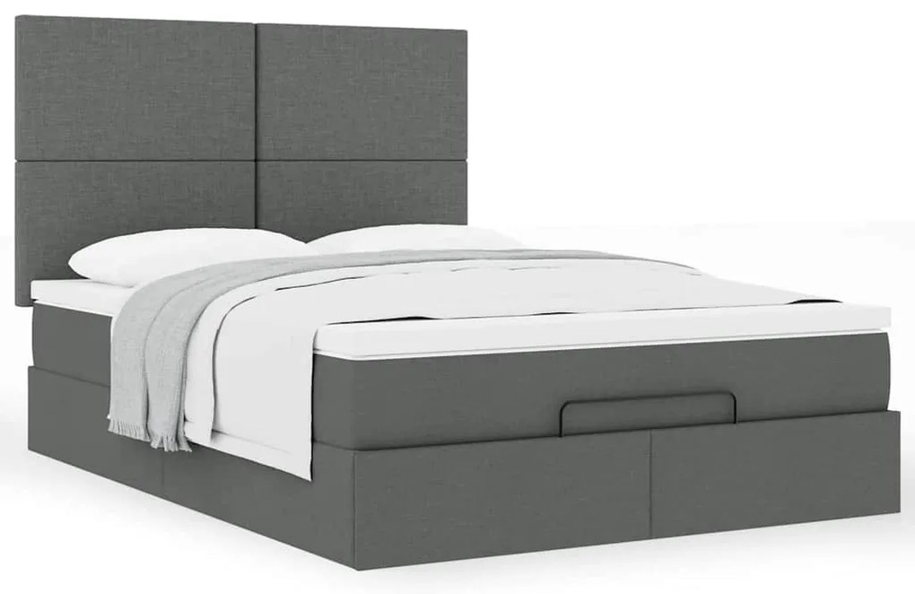 Estrutura de cama otomana com colchão 140x190cm cinzento escuro