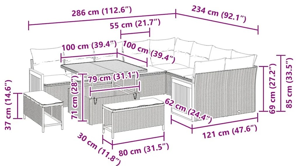 Conjunto de Sofá de Jardim vidaXL 12 Peças com Almofadas Bege de Ratta