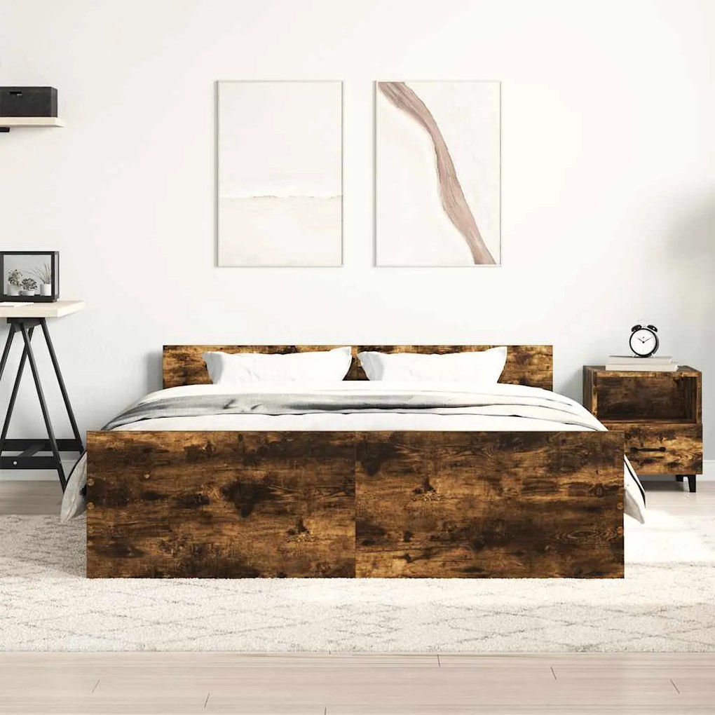 Estrutura cama c/ cabeceira/apoio pés 140x200cm carvalho fumado