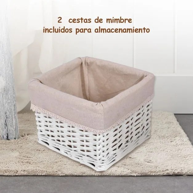 Conjunto de 2 mesas de cabeceira modernas com 1 gaveta e 2 caixas organizadoras para casa, sala, quarto, 28 x 26 x 59,5 cm brancas