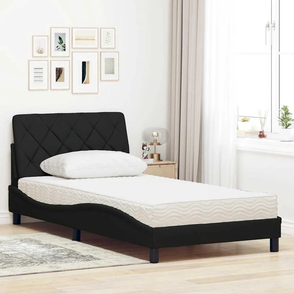 Cama com colchão 100x200 cm tecido preto