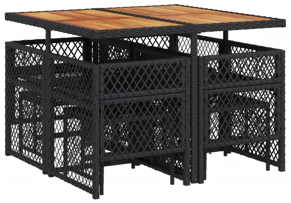 9 pcs conjunto de jantar p/ jardim c/ almofadões vime PE preto