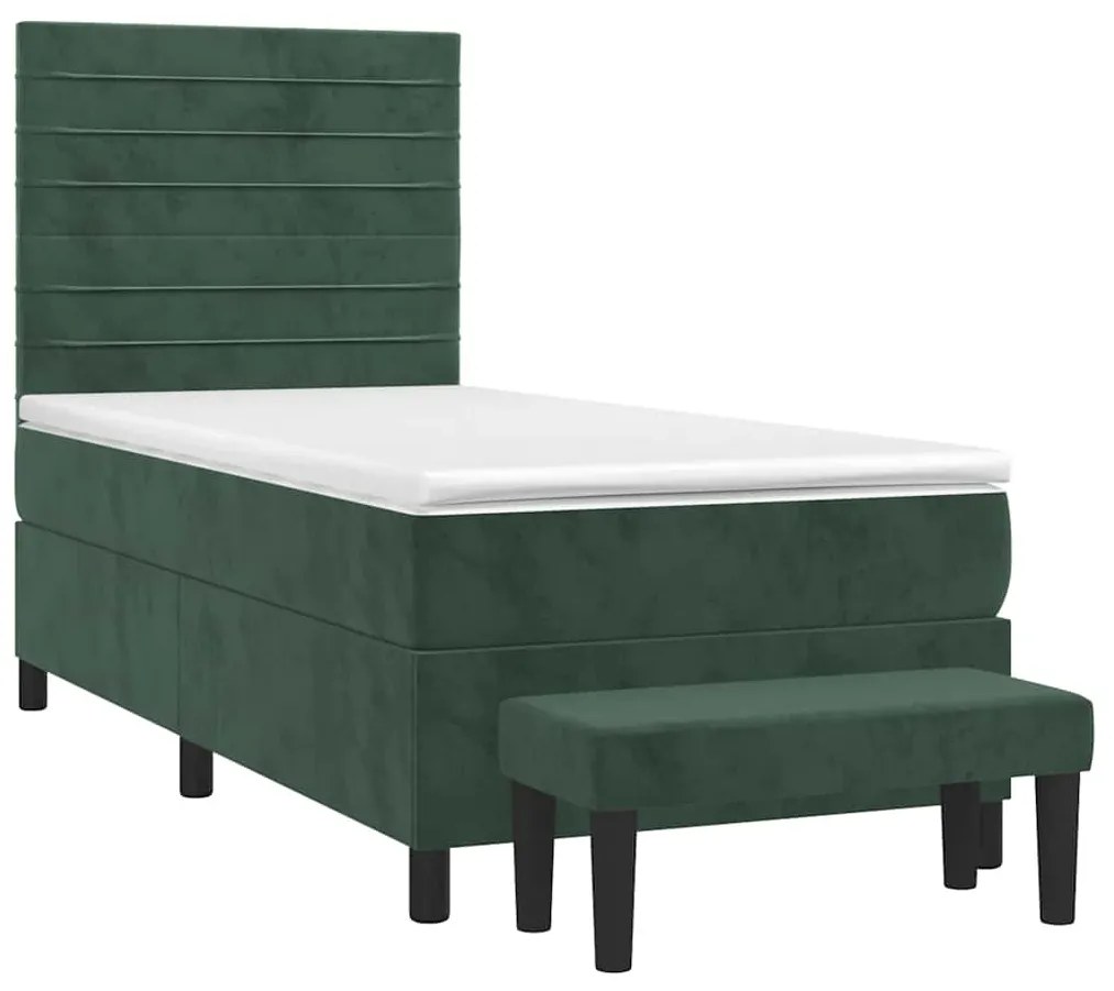 Cama com molas/colchão 90x190 cm veludo verde-escuro