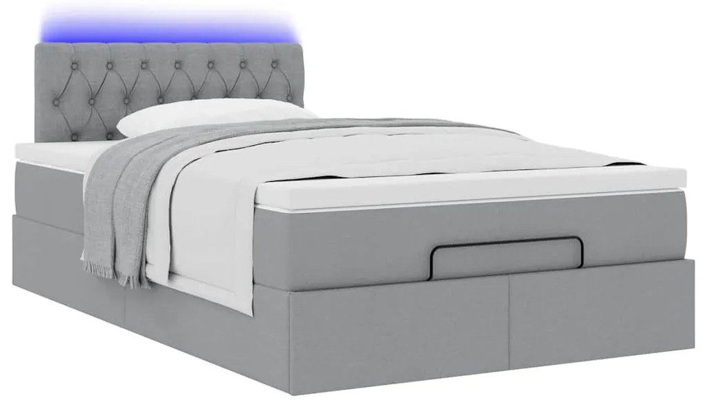 Cama otomana com colchão 120x190 cm tecido cinzento claro