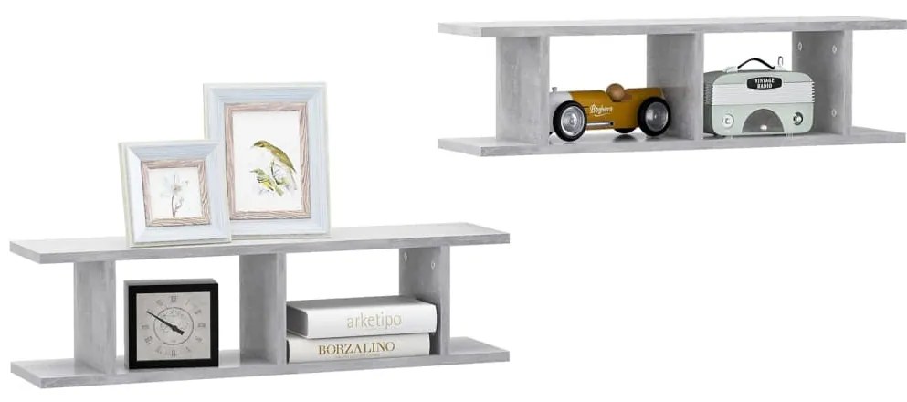 Estantes de parede 2 pcs 78x18x20 cm madeira cinzento cimento