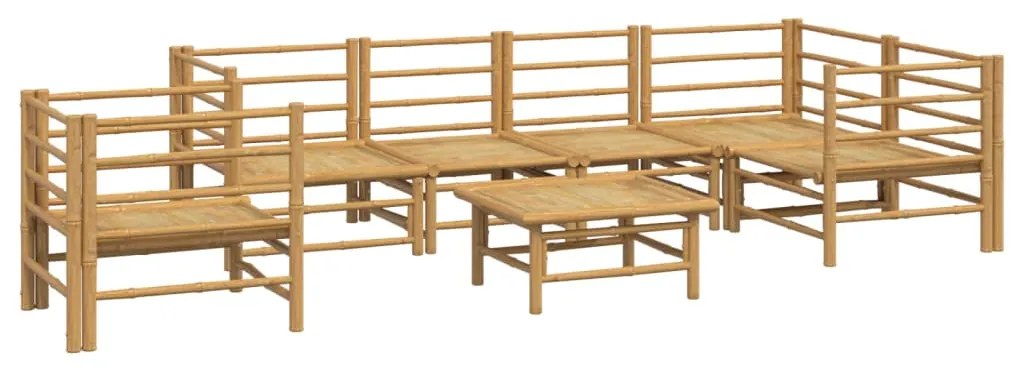 7 pcs conj. lounge de jardim bambu c/ almofadões cinzento-claro