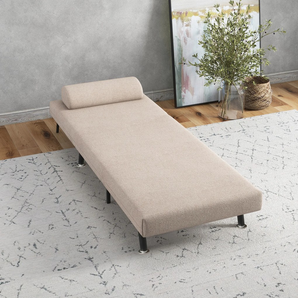 Sofá Cama Individual Dobrável Estofado em Linho com Encosto Ajustável em 5 Níveis e Almofada Acolchoada 75x70x75 cm Bege