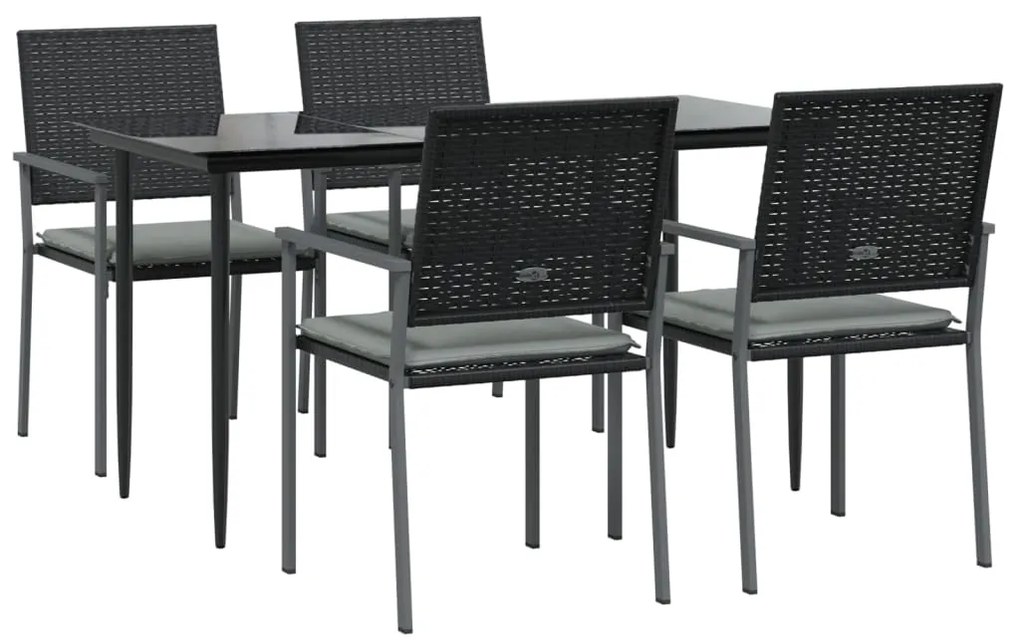 5 pcs conjunto de jantar p/ jardim c/ almofadões vime PE e aço