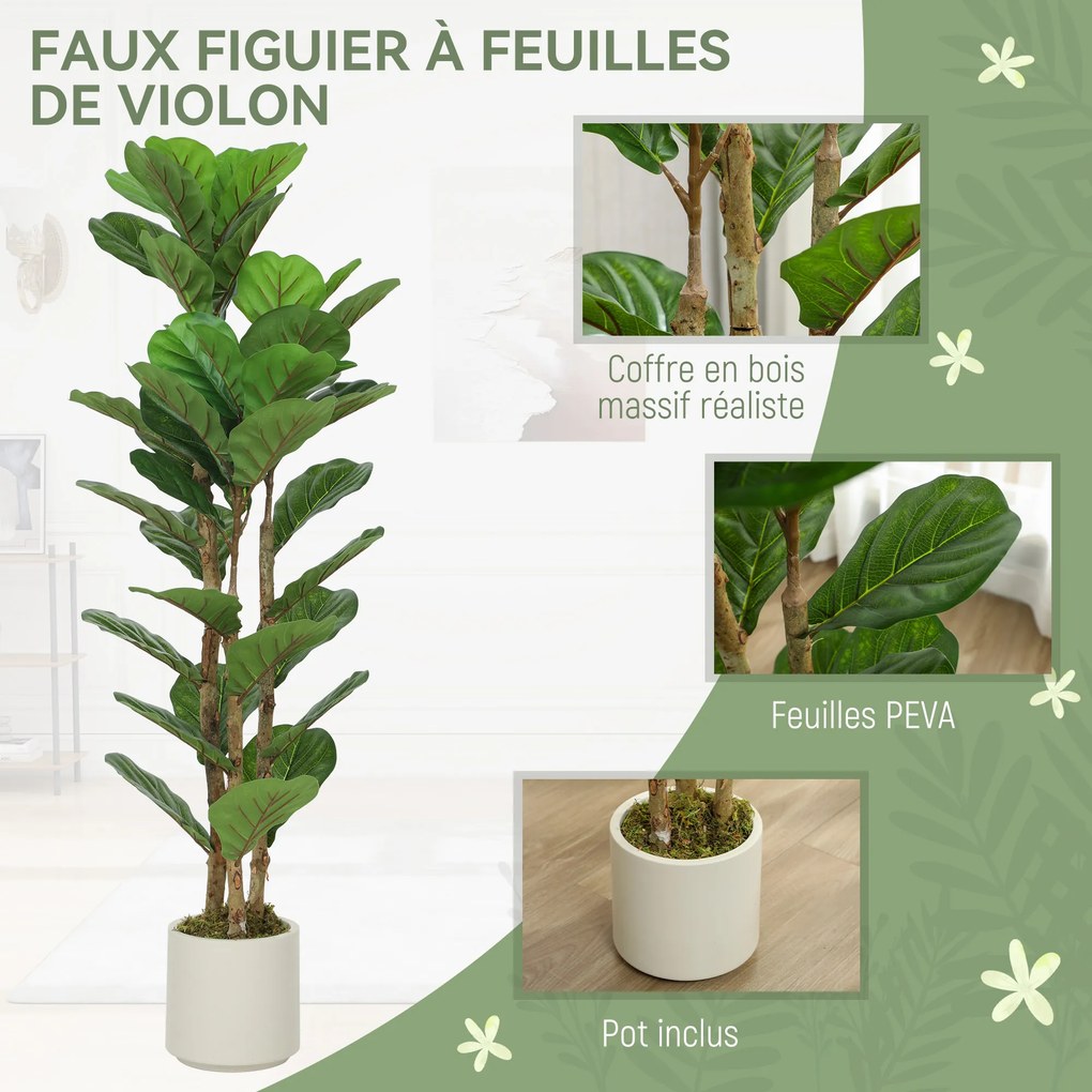Planta artificial de interior de 120 cm – Figueira-lira artificial com vaso de plástico e tronco de madeira maciça, verde