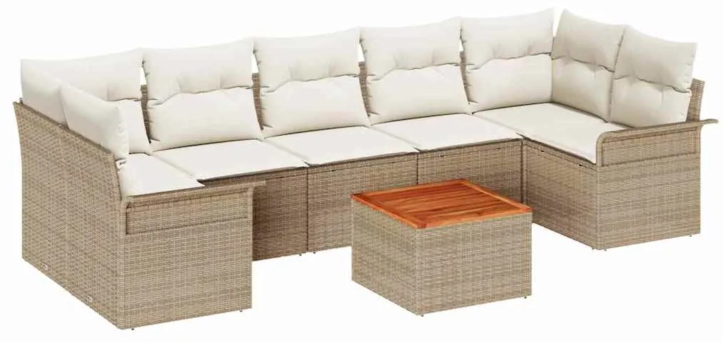 Conjunto de Sofás de Jardim 8 Peças com Almofadas Bege em Rattan Sinté