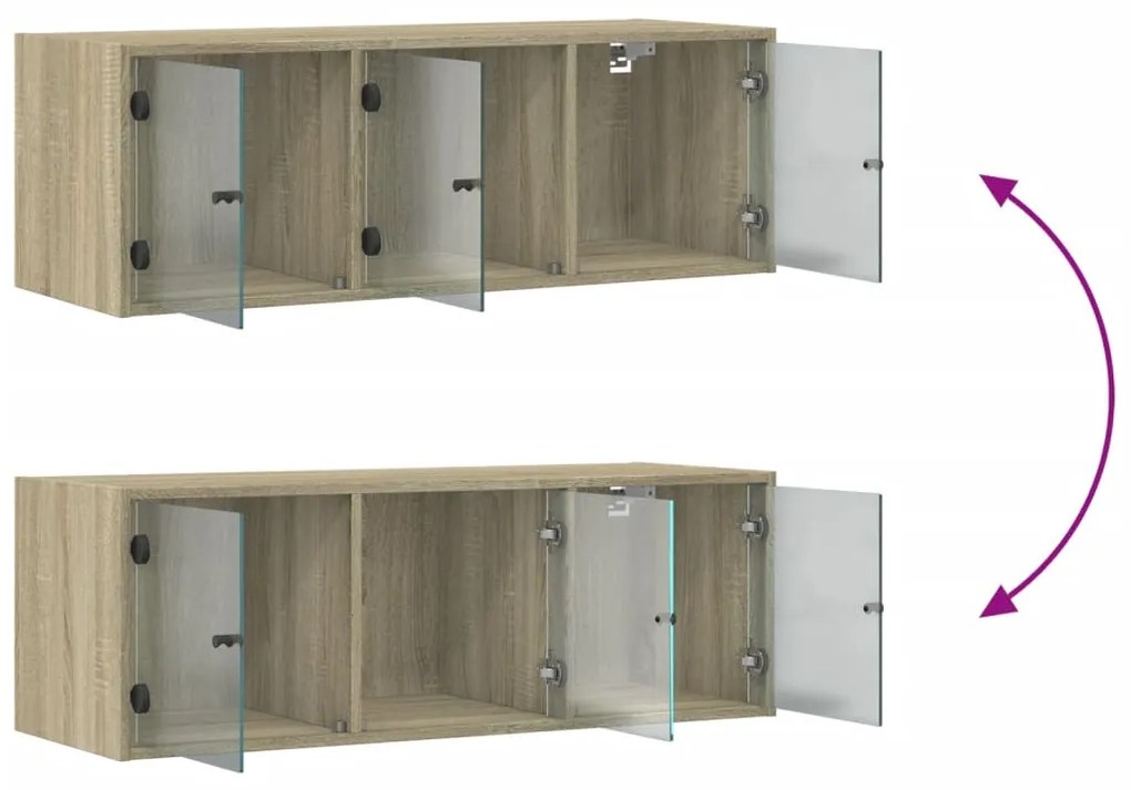 Armário de parede c/ portas vidro 102x37x35 cm carvalho sonoma