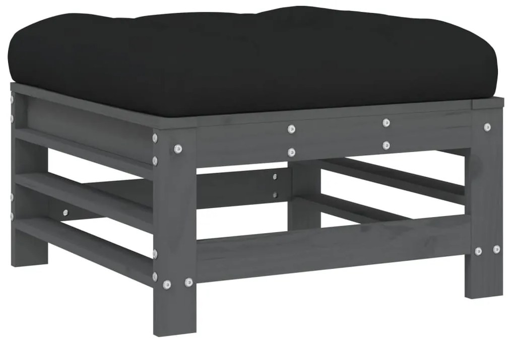 Apoios de pés p/ jardim c/ almofadões 2 pcs pinho maciço cinza