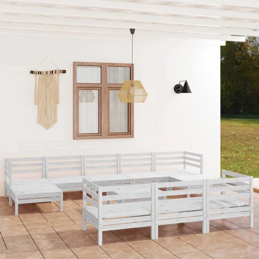 11 pcs conjunto lounge de jardim pinho maciço branco