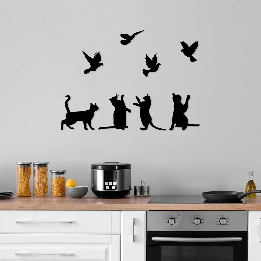 Acessório de Parede Decorativo em Metal Birds Playing With Cats – Pret