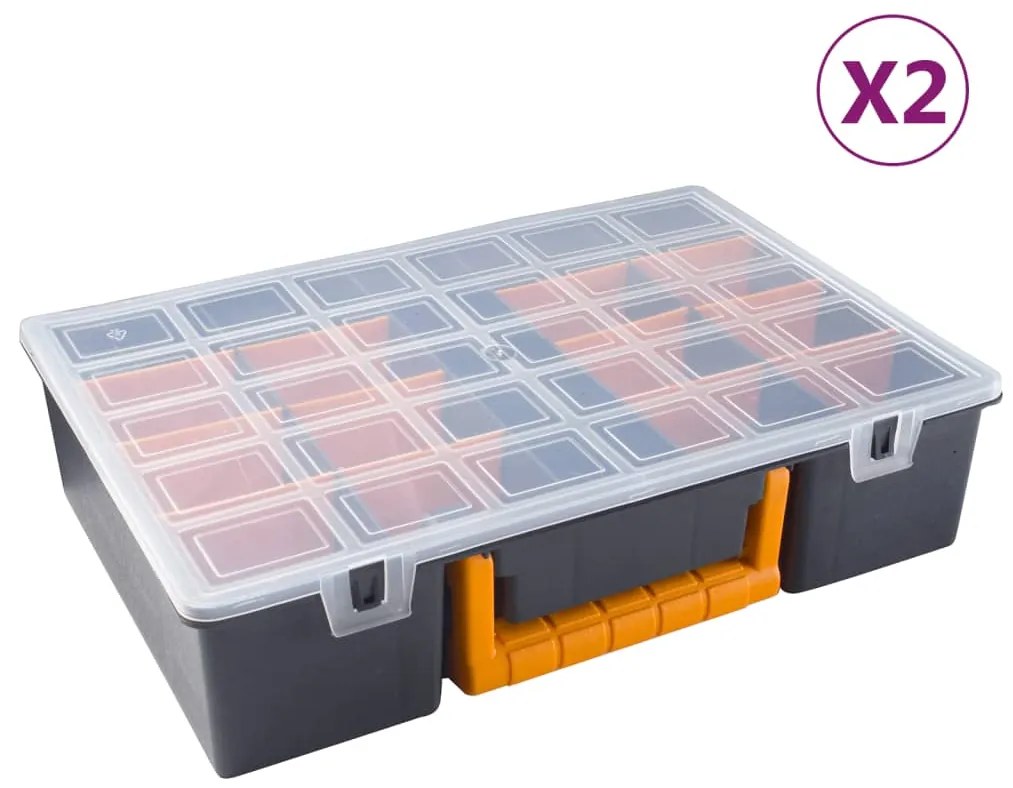 vidaXL 2pcs caixas arrumação c/ divisórias removíveis 360x250x85 mm PP