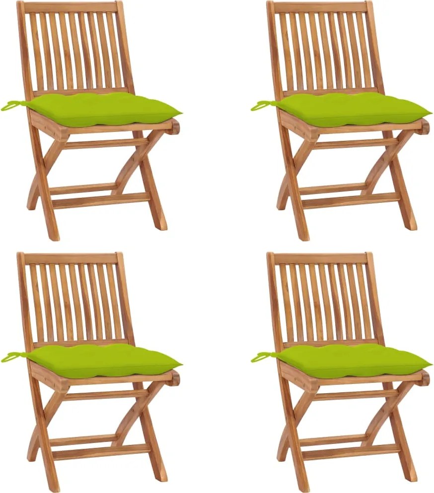 vidaXL Cadeiras de jardim dobráveis c/ almofadões 4 pcs teca maciça