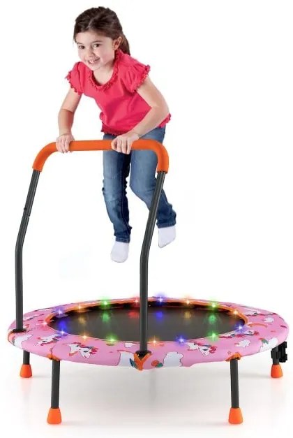 Trampolim retangular infantil 3 em 1 de 190 cm com rede de proteção e barra horizontal - laranja