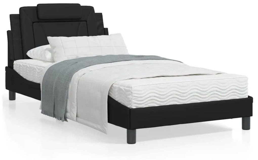 vidaXL Estrutura cama c/ cabeceira 100x200 cm couro artificial preto