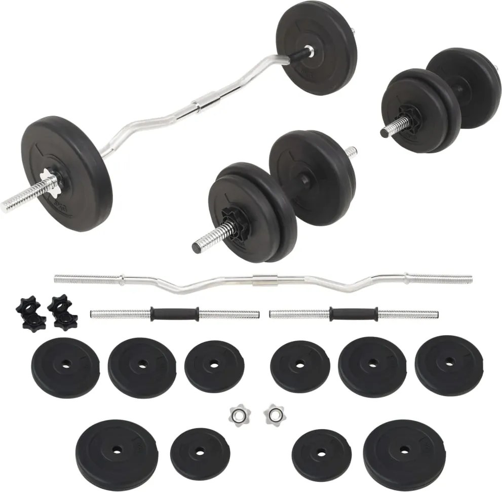 vidaXL Conjunto de barra e halteres 30 Kg