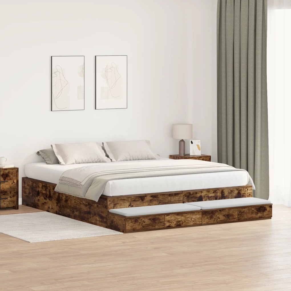 vidaXL Estrado de Cama Carvalho Defumado 200x200 cm
