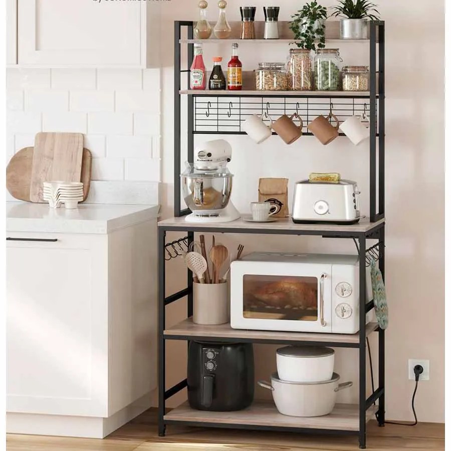 Armario de cozinha com tomadas 40 x 80 x 170 cm preto-greige